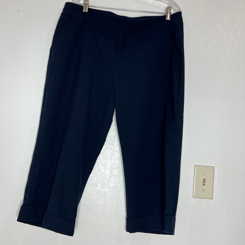 Christopher & Banks navy Blue capris Cropped Pants zip hook and eye Sz 14